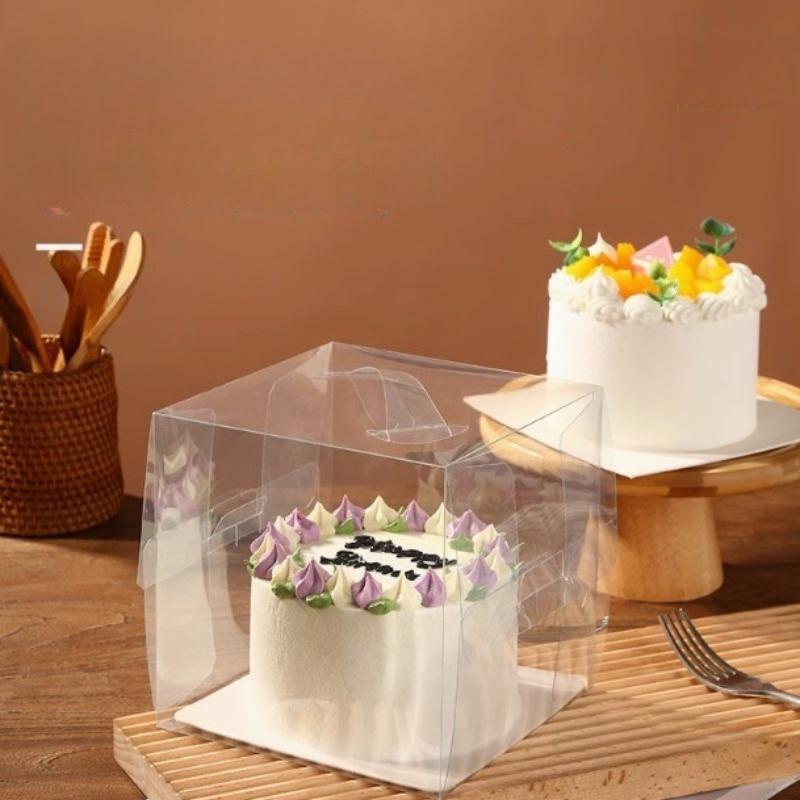 10sets Handheld Transparent Birthday Dessert Gift Box with Tray Cake Baking Clear Plastic Cupcake Box for Weddding Party Birthday Get-together