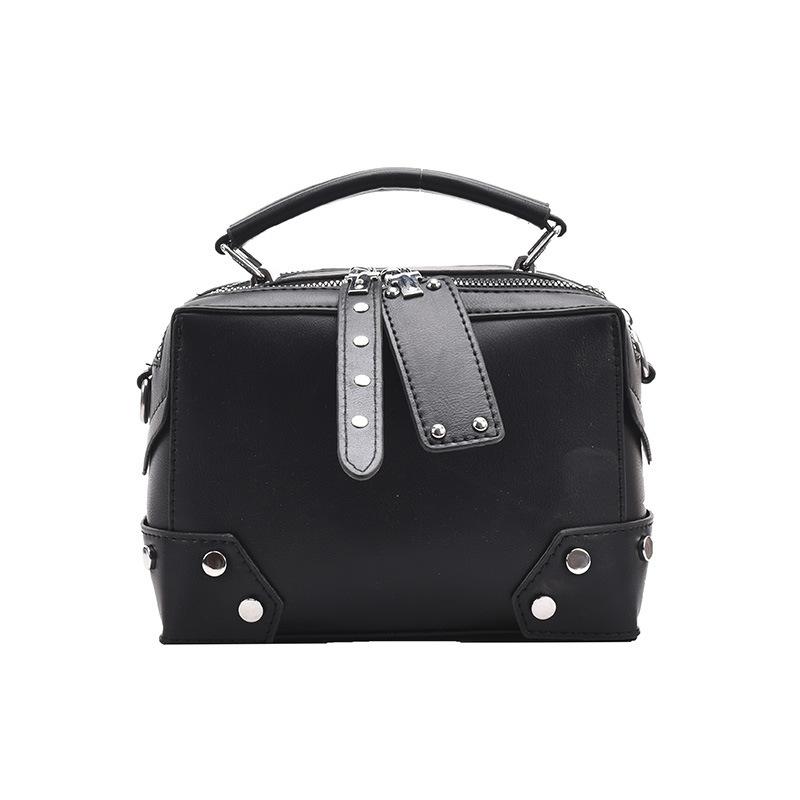 2026 Women's PU Rivet Shoulder Bag Multi Functial Crossbody Bag Handheld Boxed Makeup Bag Solid Color Small Square Bag