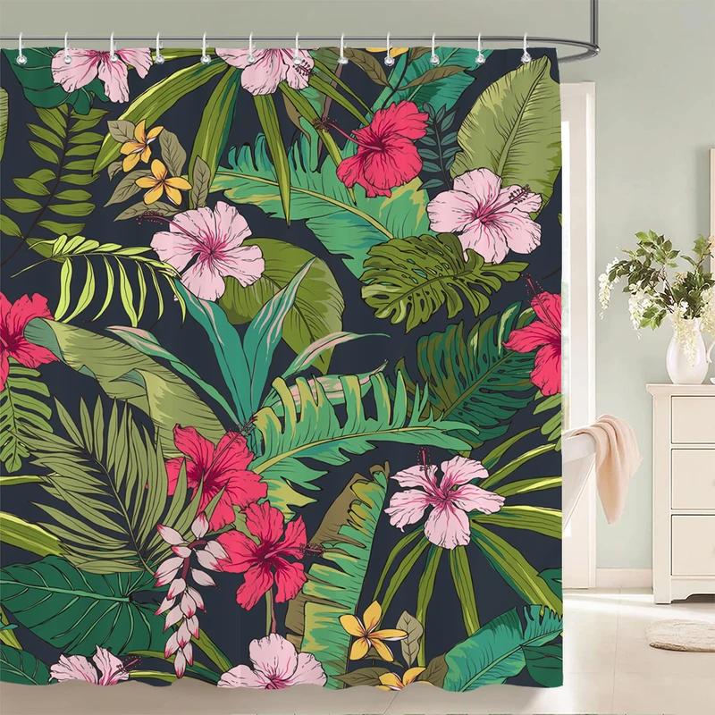 JY01Beautiful Flowers Shower Curtain Bathroom Waterproof Shower Curtain Leaves Plant Printing Curtains for Bath Shower With Ho@1