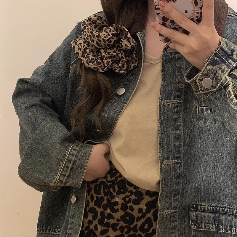 Extra large! Leopard print large intestine hair band~early spring new sweet and cool hot girl Y2k millennium style ball hair accessories headdress