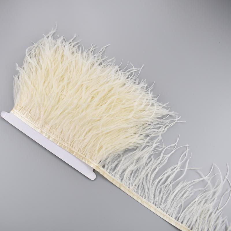 1Meters Ostrich Feathers On Tape Fringe Trim Ribbon 10-15Cm 4-6" Long White Feather Trims Decor For Clothes Flecos Decoration