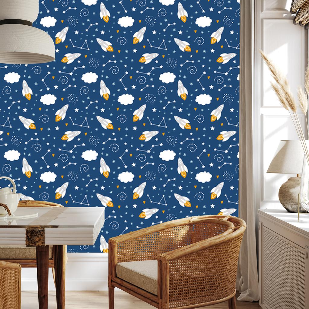 Space Rockets and Hearts Wallpaper for Living Room and Bedroom 50x1000