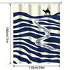 Modern Abstract Wave Shower Curtain - Navy Blue & White Stripes, Polyester Fabric, Machine Washable, Contemporary Bath Decor