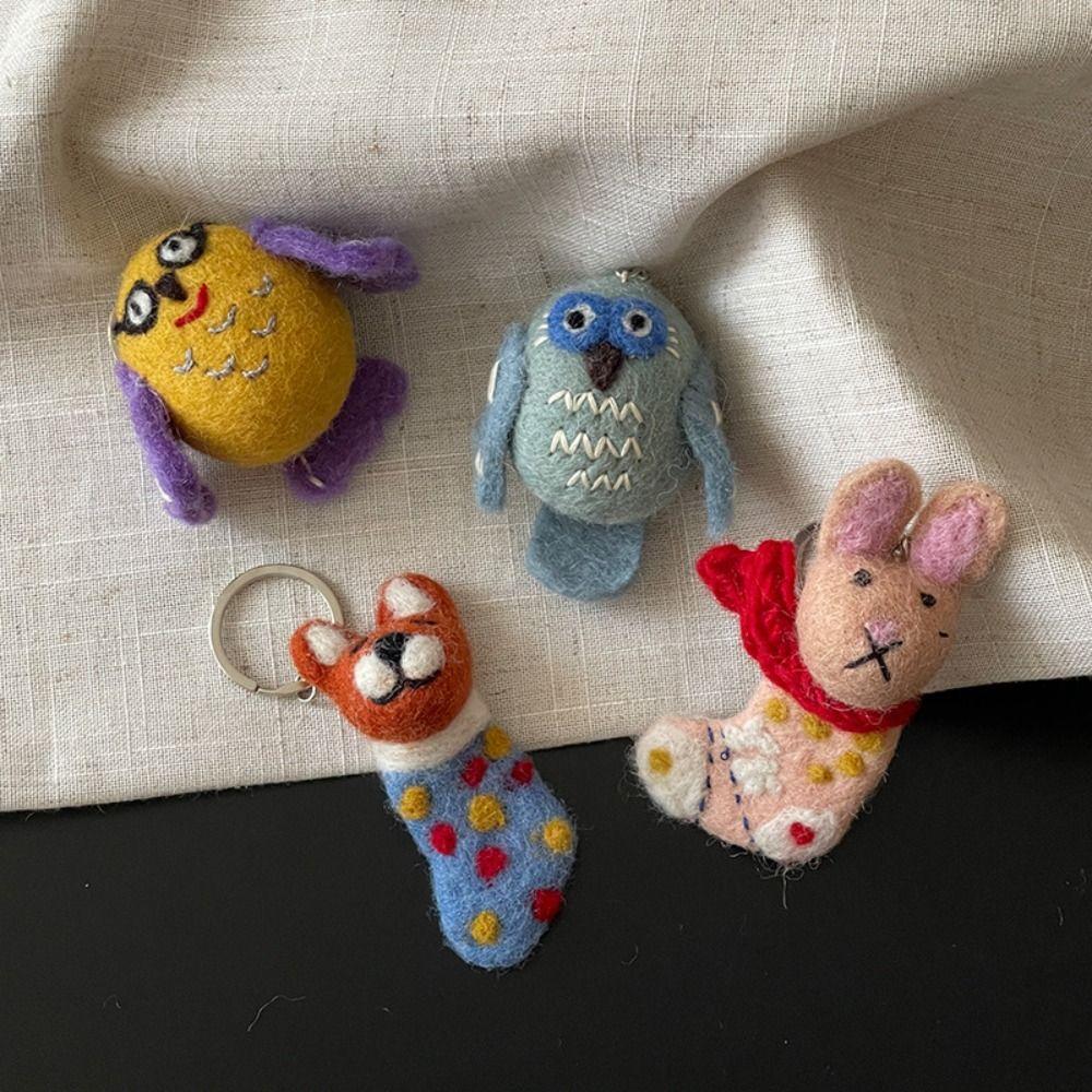 Dog Wool Felt Animal Pendant Bird Cartoon Keychain Cute Rabbit Keyring  Couple