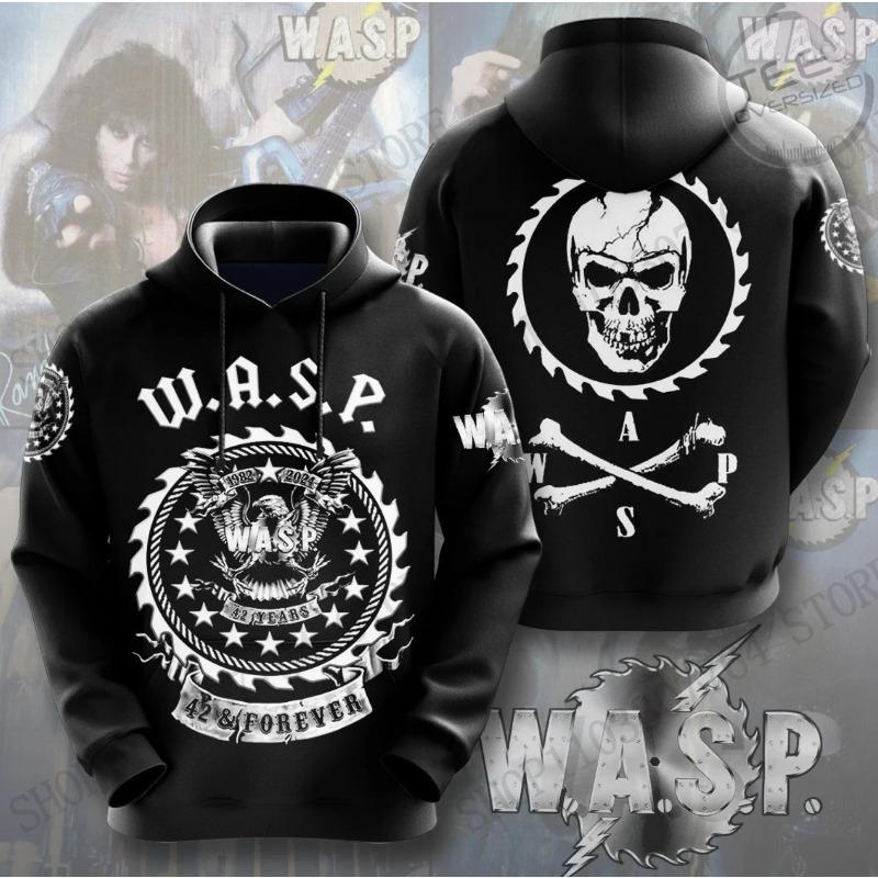 Rock WASP Band Album 3D Druck Hoodie Herren Damen Mode W.A.S.P. Tour Trainingsanzug Freizeit Kapuzenpullover Sweatshirt Winterkleidung Teenager Jacke XL white