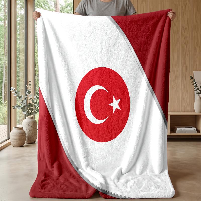 Türkei Fußball Bedruckte Flanelldecke Hautfreundlich Warm Dekorativer Überwurf für Innen Couch Bett Tägliche Nutzung