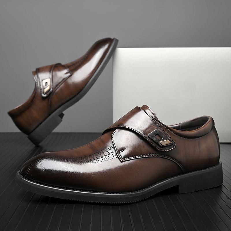Men's Pointed Toe Cowhide Leather Shoes: Genuine Casual & Business Formal, British Style - Black/Brown, 2025.