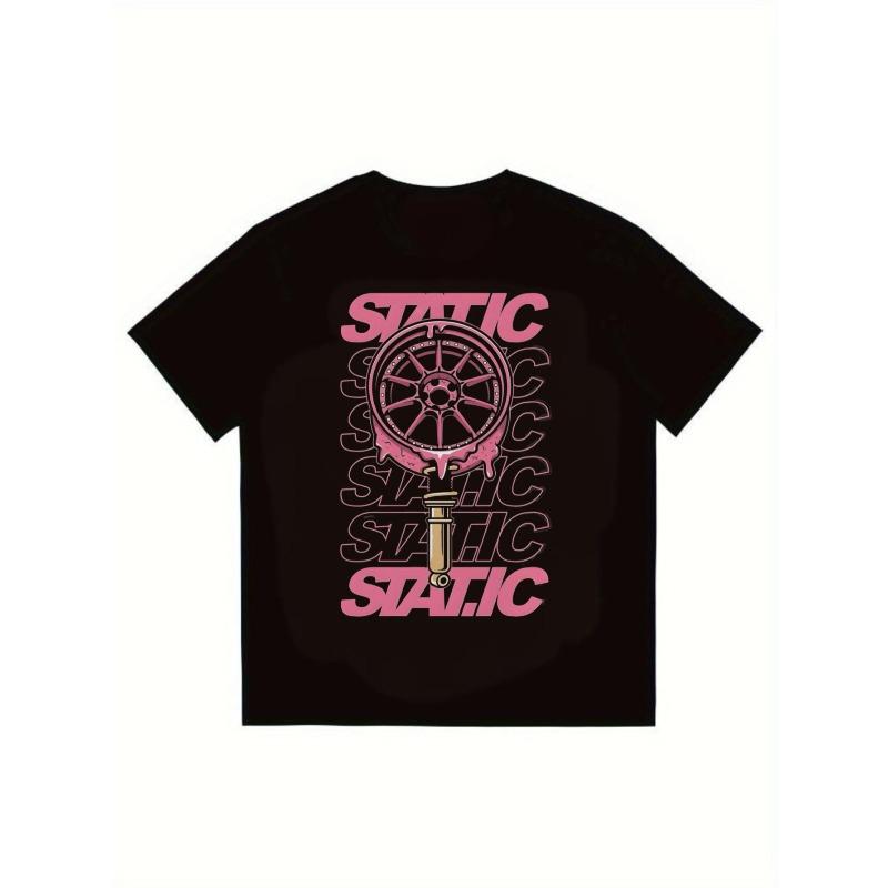 

Black T Shirt Static Wheel Graphic Print Casual Streetwear Fashion Top for Men and Women XXXXL чорний
