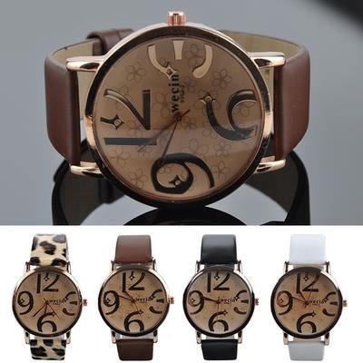 Fashion Women Leopard Quartz Wrist Watch Pu Leather Band Watches