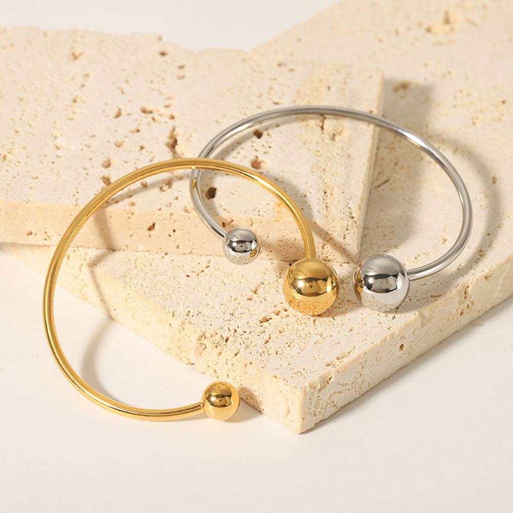 2025 Gold Sliver Ball Charm Stainless Steel Cuff Bangle For Women FR Style Hand Accessory