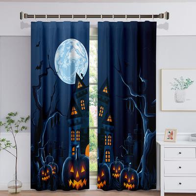 Happy Halloween Festive Fairy Tale Castle Festive Pumpkin Witch Full Moon Window Area Curtain Little Ones Living Interior Room Bedrooms Bathroom