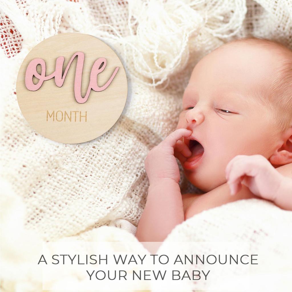 Träkort för milstolpar för nyföddfotografering - Månadsvisa babyrekvisita