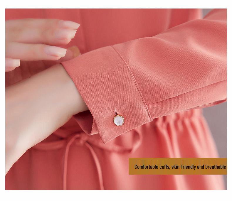 Chic Autumn Waist-Hugging Women's Blouse: High-End, Versatile, Belly-Covering Design