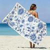 Blue Porcelain Floral Beach Towel Patterned Sunscreen And Windproof Suitable For Swimming Pool Camping Travel