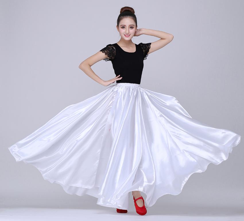 Sukňa na brušný tanec Jednofarebná Cigánska Ženy Dievča Španielska Flamenco Sukňa Saténová Šaty s veľkou sukňou Dospelí Deti Javisko 360-stupňová