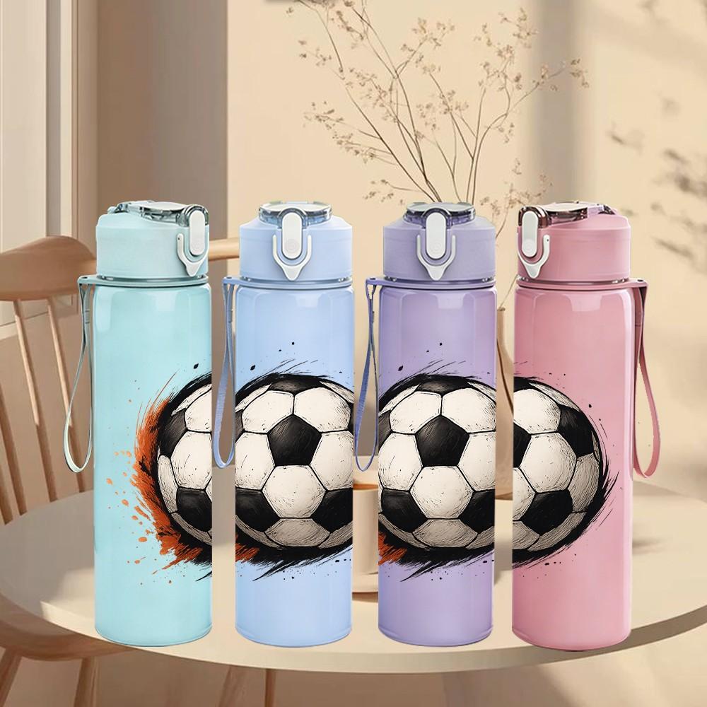 1PC Soccer Football 750ml Color Plastic Sports Water Bottle Leakproof Flip Straw Lid Suitable for Sports Office Home Use