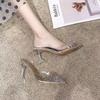 French Pointed Stiletto Heels Rhinestone Hollow Back Half Heel Sandals Heels Sandals
