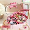Cute Transparent Double-Layer Handheld Storage Box with Lid and Divided Compartments for Children's Hair Accessories and Jewelry.