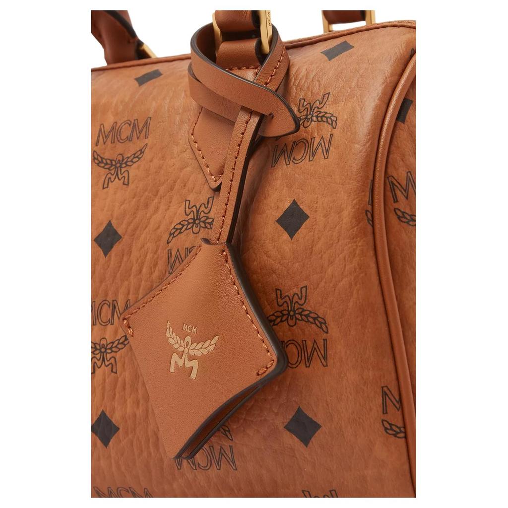 MCM Ella Silberfarbene Metallbeschläge Boston Tasche Schulter Crossbody Damen Handtaschen Cognac MWBFAEA03CO001