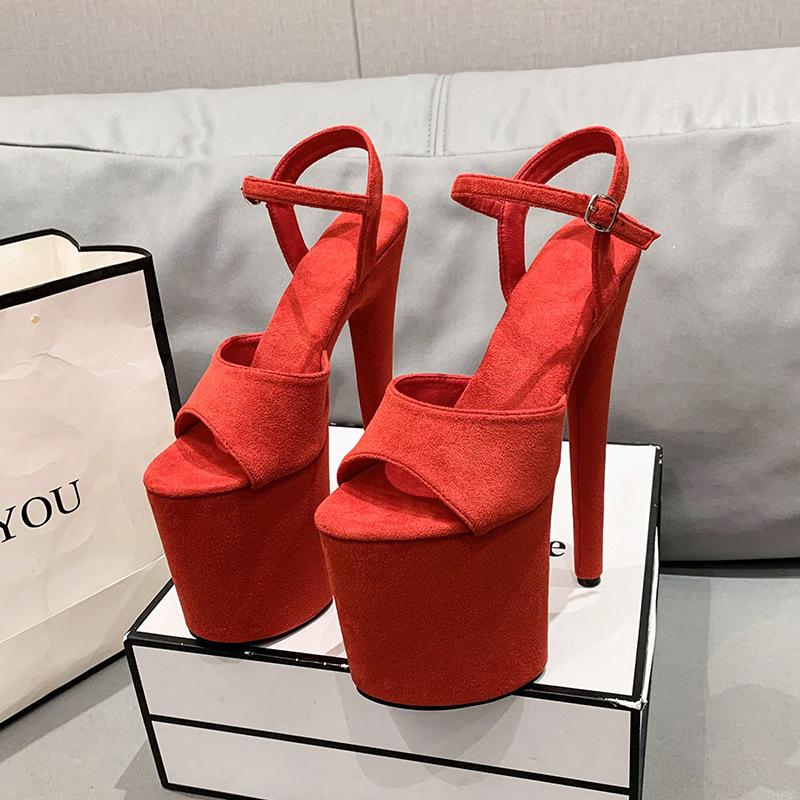 

Замшевые сандалии модель большого размера высокий каблук подиум водонепроницаемая платформа платформа черная обувь женщины 43