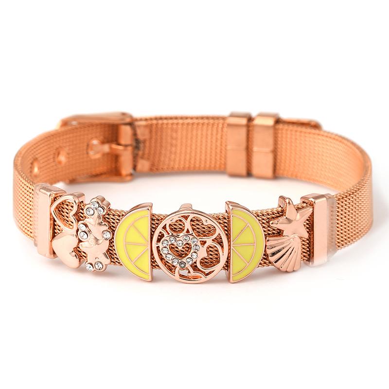 

Stainless Steel Strap Mesh Bracelet for Women Original Lemon Heart Starfish Beads Bracelets Bangle Jewelry 2024 New рожевий колір золота
