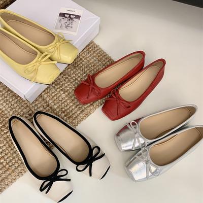 Ballet Single Shoes Gentle Fairy Spring 2025 French Grandma Shoes Elegant Bow Shallow Mouth Flat Evening Shoes