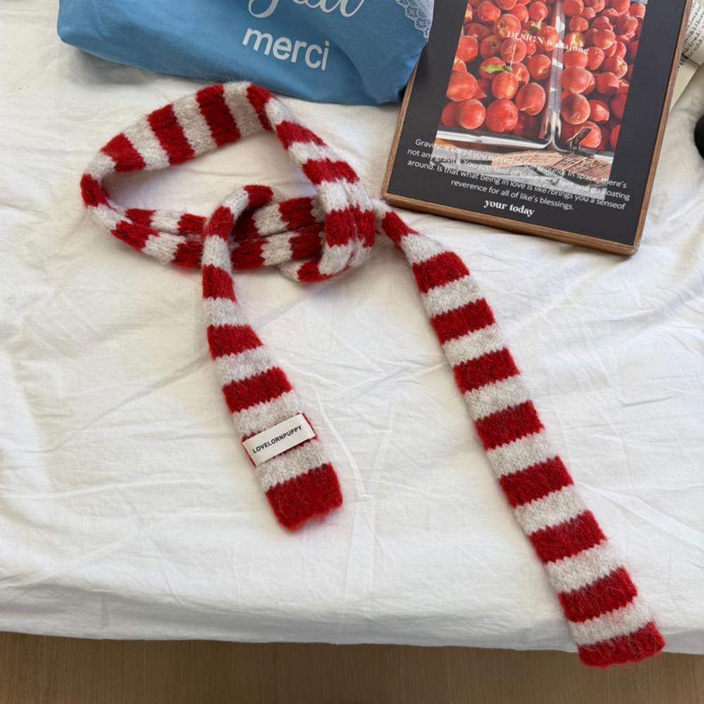 

Y2k Girls Black White Striped Knitted Scarf Long Scarf Winter Decorative Thickened Neck Warmer Scarves Daily Used красный