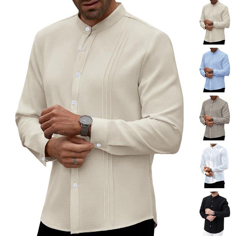 Herren Strickjacke mit Stehkragen, einfarbig, gestreift, langärmlig, lässiges Hemd