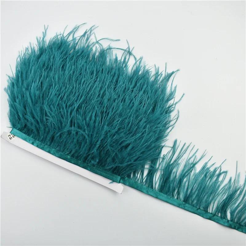 1Meters Fluffy Colored Ostrich Feathers On Ribbon Tape Trim Tassel Fringe 8-10Cm Sewing Flecos White Wedding Dress Clothes Decor