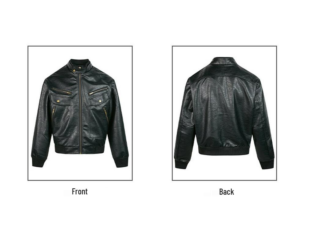 Men's Retro Litchi Pattern PU Leather Winter Motorcycle Jacket