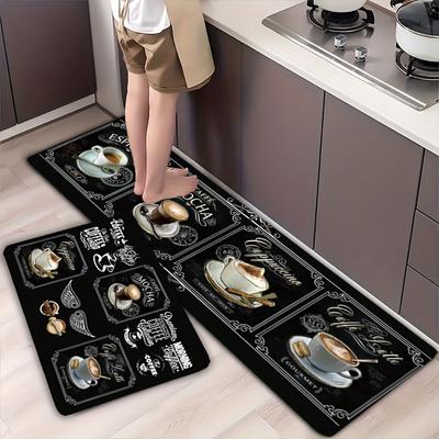 2 pezzi di tappeti da cucina con stampa a tazza di caffè, tappeti da cucina anti-fatica, tappeti antiscivolo impermeabili, set di tappeti da corridoio, tappeti da comodino, tappeti assorbenti per la cucina