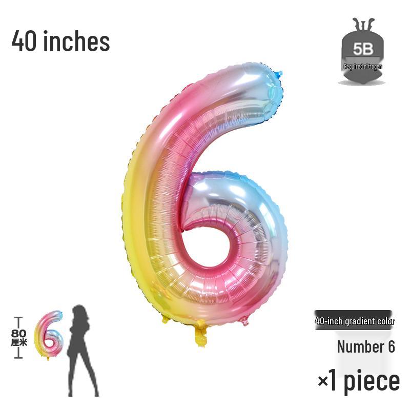 Korean Rainbow Gradient Number Balloon for Kids' First Birthday Decoration
