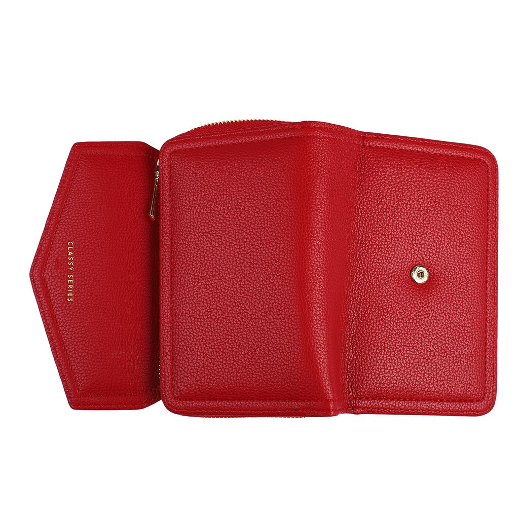 Women Wallet PU Leather Portable Fashionable Exquisite Elegant Card Holder Zipper Coin Purse Red