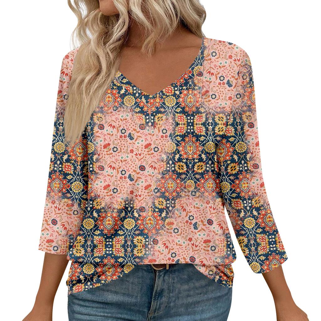 Damenmode Lässige 3/4-Ärmel-Oberteile Plissee-Modekleidung T-Shirt-Oberteile