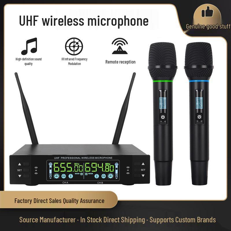 Dual Metal True Diversity Infrared Frequency Wireless Microphone for Meetings and Family KTV