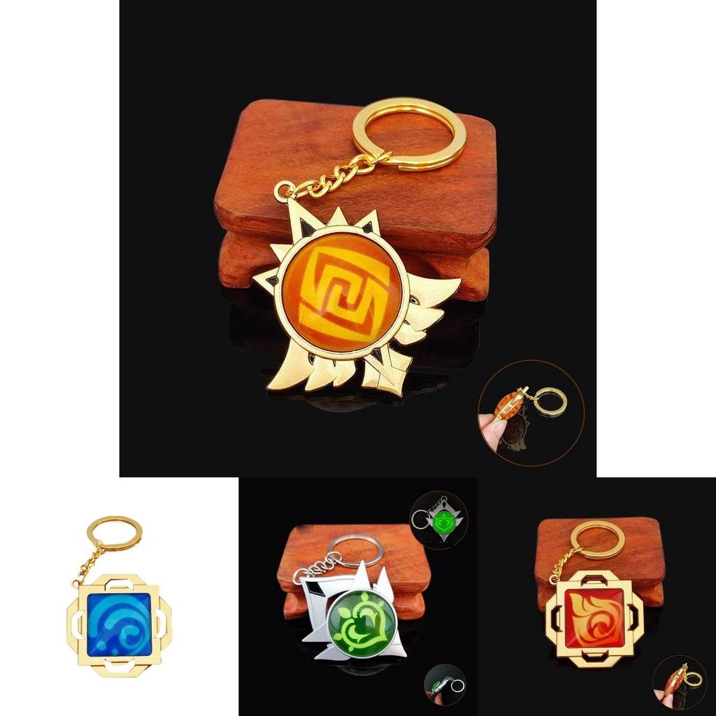 Genshin Impact Seven Elements Keychain Featuring Geo Anemo Electro Dendro Hydro Pyro Cryo Design