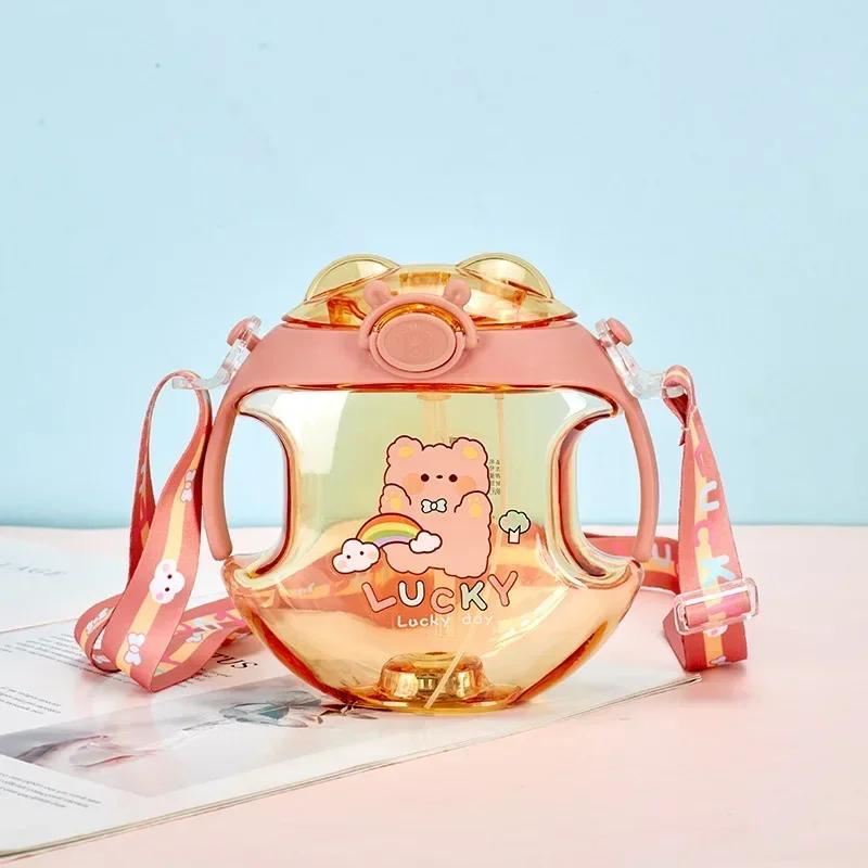 450ml Hrnek ve tvaru donutu Dětská svítící plastová láhev na pití s brčkem Kreslená rozprašovací láhev pro děti Venkovní láhev na vodu