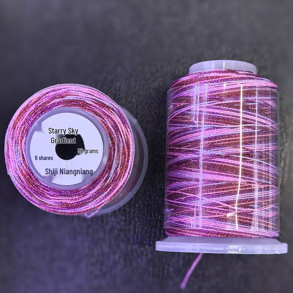 Starry Sky Gradient Yarn: 6-Strand Purple Illusion Tassel for DIY Bracelet & Handmade Weaving Accessories.