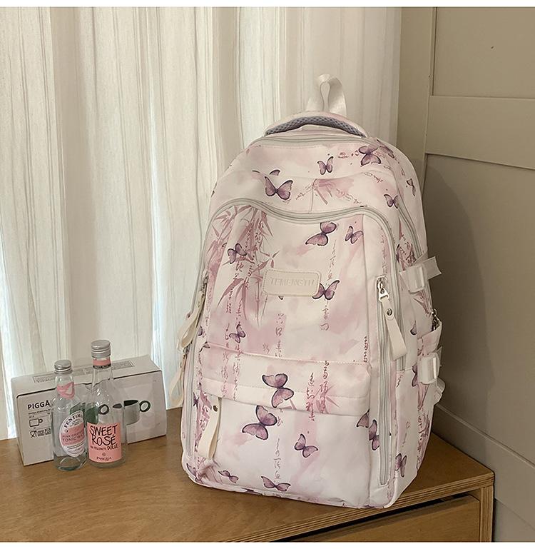 Schoolbag New High-value Fresh and Sweet National Style Literary Butterfly Backpack Junior High School Students Lightweight Large-capacity Backpack