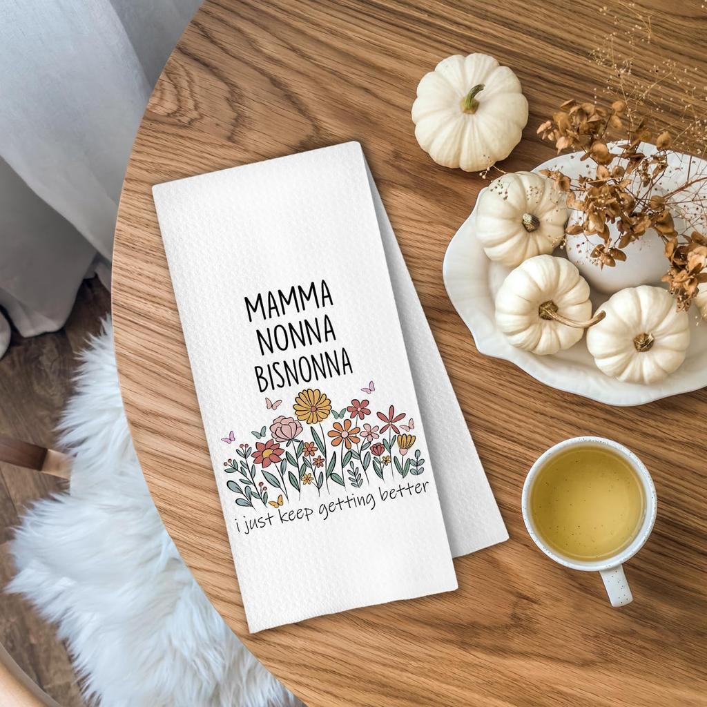 Bisnonna Great Grandma Gifts Kitchen Towels, Pregnancy Baby Announcement for Nonna Grandma, Gifts for Great Grandmother Decorative Dish Tea Hand