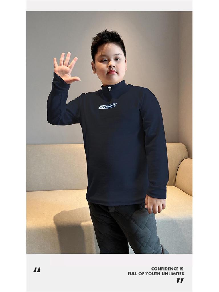 Plus Size Kids Long Sleeve T-Shirt for Boys & Girls - Thick Cotton Autumn/Winter Base Layer with Half-High Collar for Older Children.