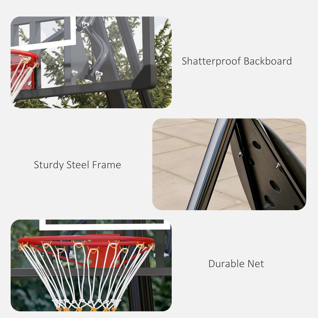 2.4-2.9m Adjustable Basketball Hoop and Stand with Weighted Base, Portable on Wheels, Black