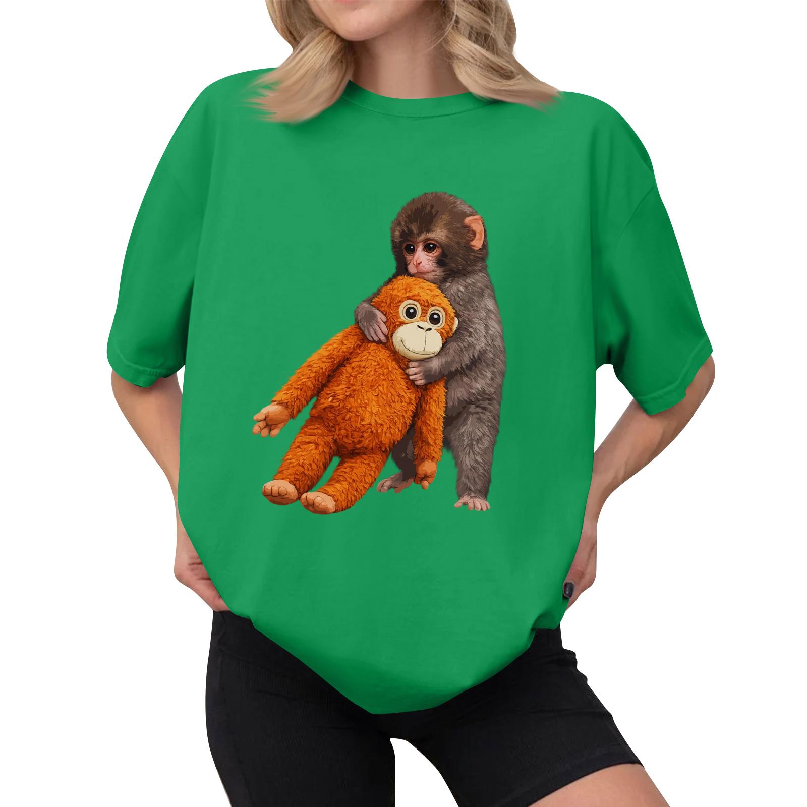 

Женская повседневная футболка с принтом, пуловер с круглым вырезом, топ с короткими рукавами XL зелёный