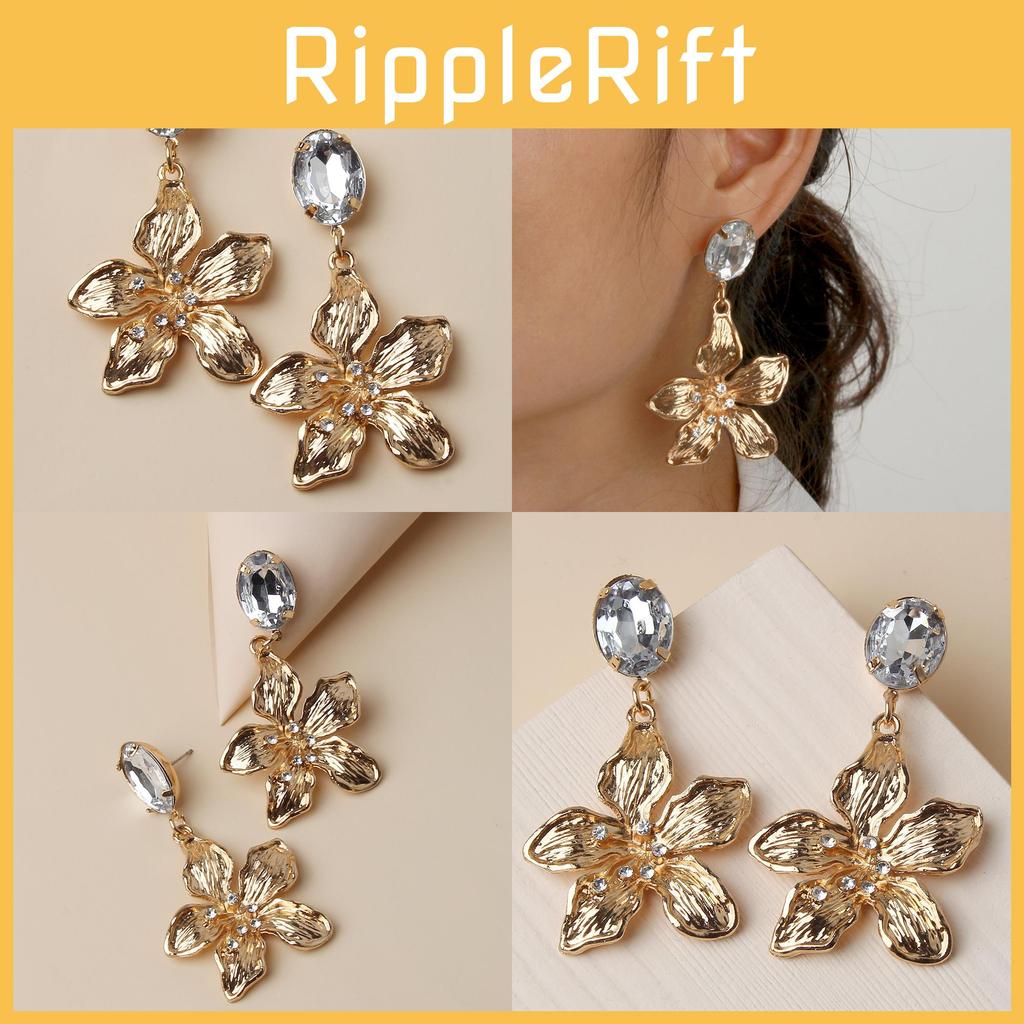 Gold Tone Floral Earrings With Sparkling Stones For Womens Office Wedding And Festive Wear