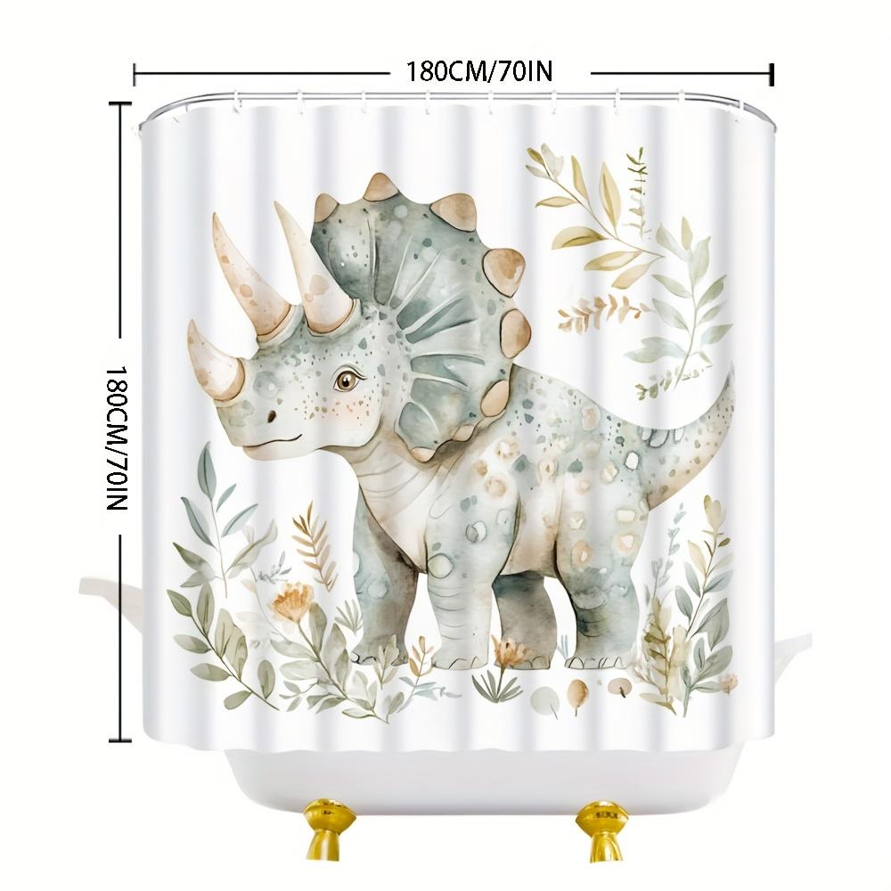 Triceratops in the Jungle Shower Curtain - Water-Resistant Fabric for Bathroom - Ideal for Dinosaur and Nature Lovers