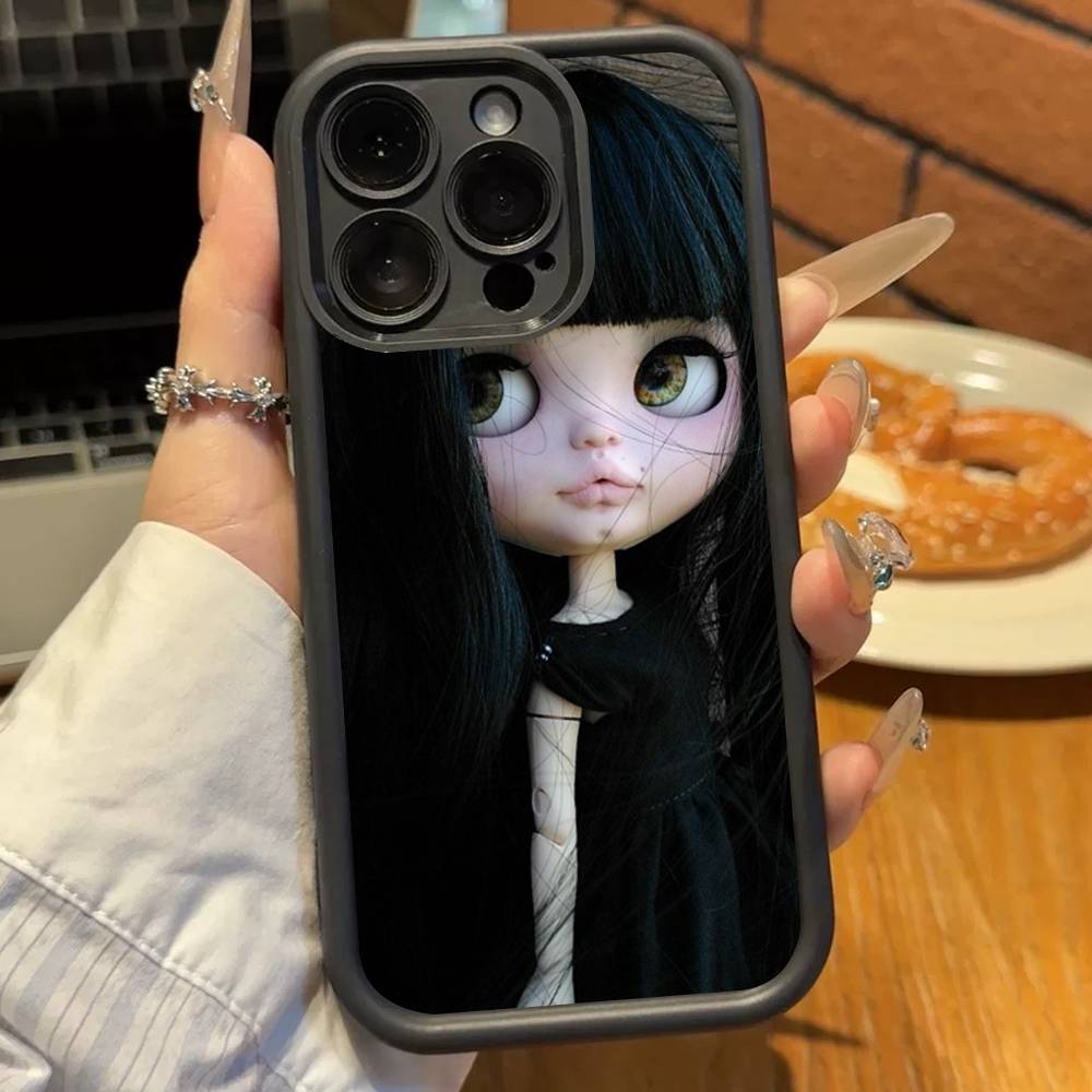 Dark Cute Girl Doll  Soft Silicone Case For iphone 17 Air 16 15 14 13 12 11 Pro Max Plus Shockproof TPU Phone Cover