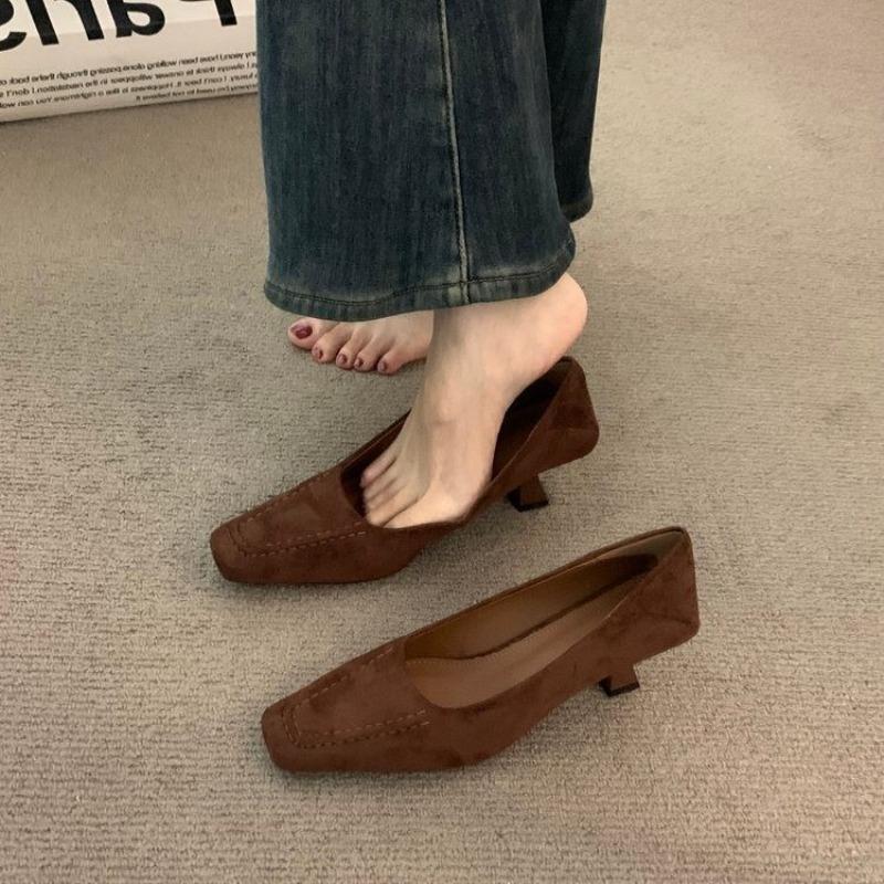 Temperament High Heel Retro Single Shoes Women 2026 Autumn Suede Stiletto Commuter Grandma Shoes