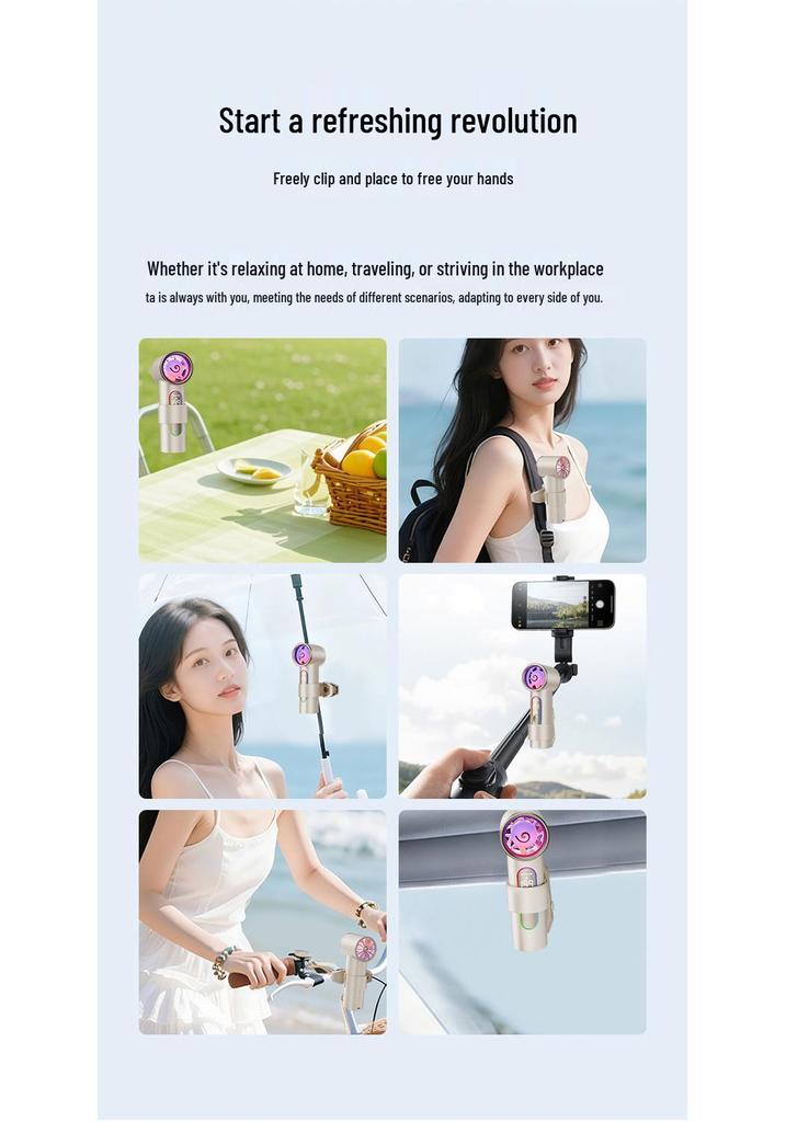Portable Rechargeable Mini Fan with Colorful Lights - Strong Wind for Outdoor, Dorm, or Personal Use