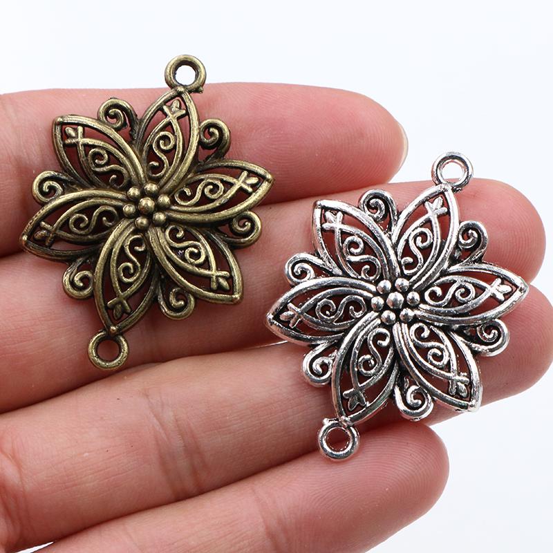 40x28mm 5pcs Antique Silver Color Plated Bronze Flower Handmade Charms Pendant DIY for Bracelet Necklace Jewelry Making Supplies