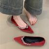 Pointed single shoes women's 2025 rhinestone sweet red soft-soled shoes velvet spring temperament shallow mouth